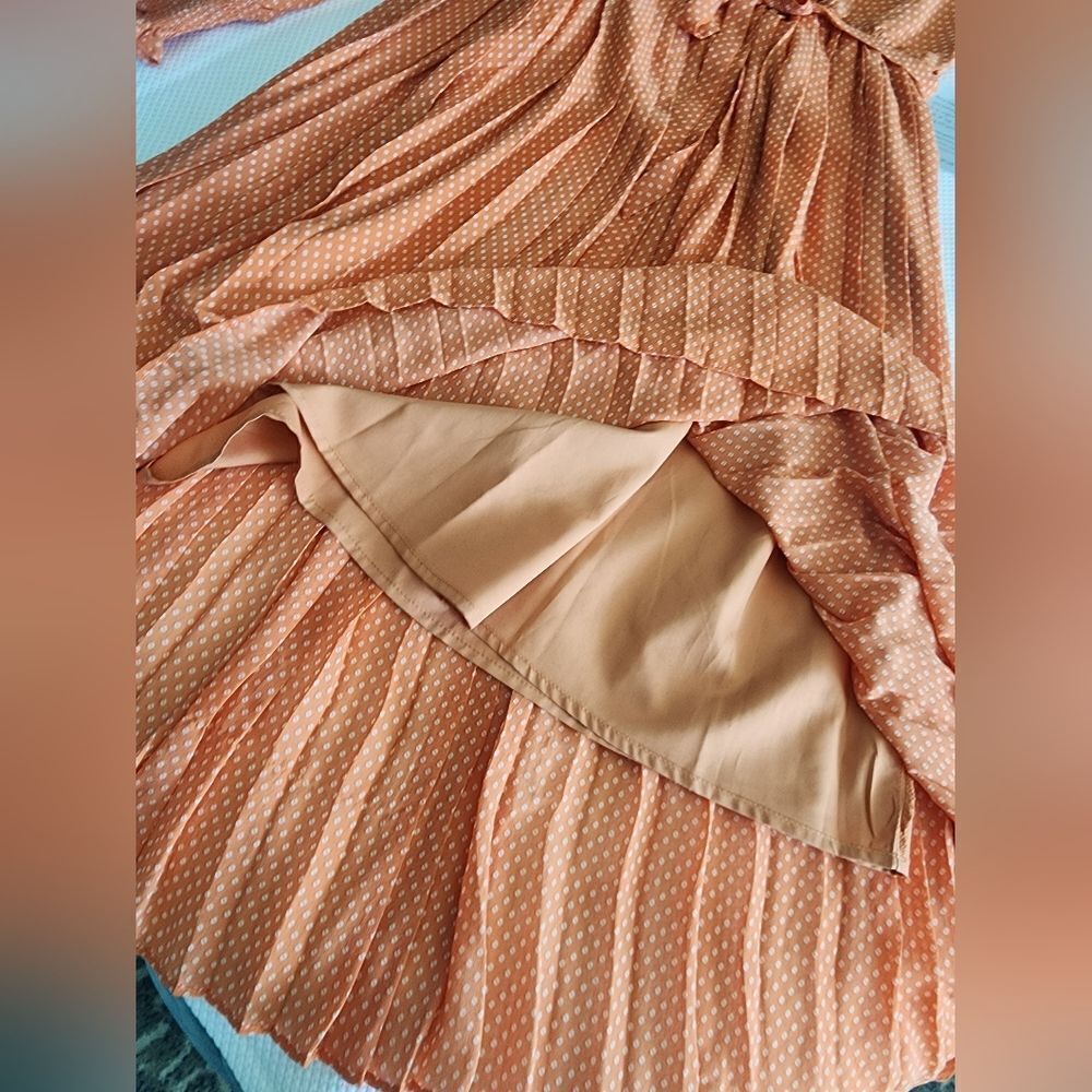 MELLODAY Orange Pleated Tie Front Dress New With Tags - Picture 10 of 11